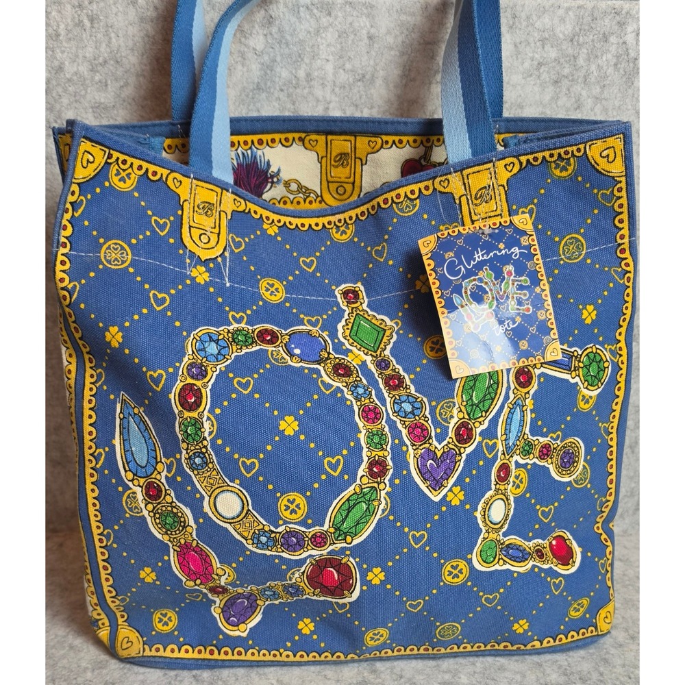 Brighton Glittering Love Tote Canvas Bag Blue Multi Jewel Print NWT